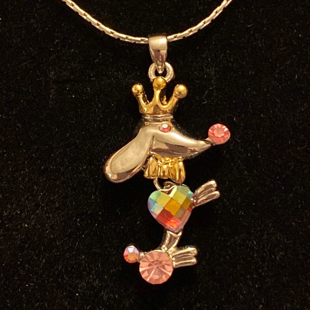 Princess Dog Pink Crystal Heart Pendant Silver Necklace - Picture 1 of 5